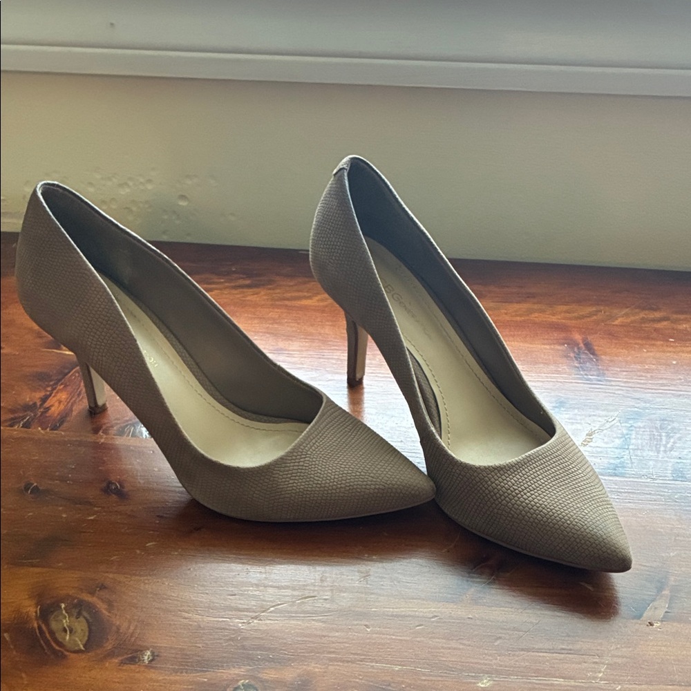 BCBG Textured Pointed-Toe Pumps in Taupe